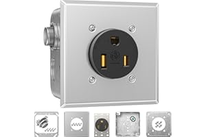 HYDUUU NEMA 6-50R 220V Outlet Box Installation Kit ETL 50A 3-Prong Dryer Receptacle UL 4" 2-Gang Metal Electrical Box Plaster Ring Surface Flush Mount Exposed Work Cover Faceplate Clamp Connector All-in-One