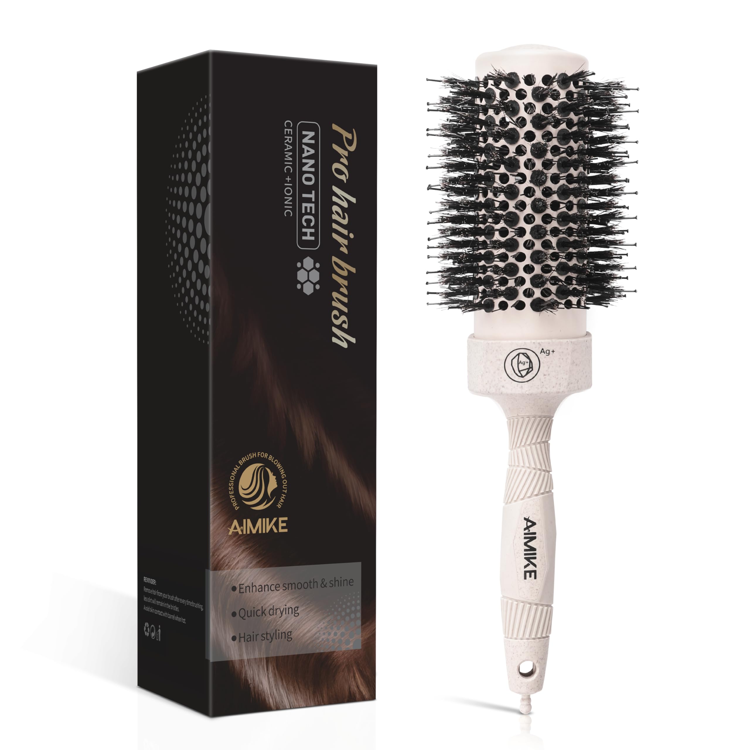 IMIKE Round Brush for Blow Drying, Round Hair Brush with Nano Thermal Ceramic Tech, Small Barrel brush Women Blow Dry & Volume, Boar Bristle (2.6 inch, Barrel 1.34 inch)