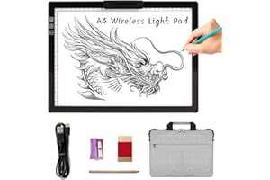 A4 Wireless LED Light Pad with Carry Bag, Innovative Stand and Top Clip, TOHETO Rechargeable Light Box Stepless Dimmable and 6 Levels Brightness Cordless Light Board for Tracing Weeding Vinyl (Black)