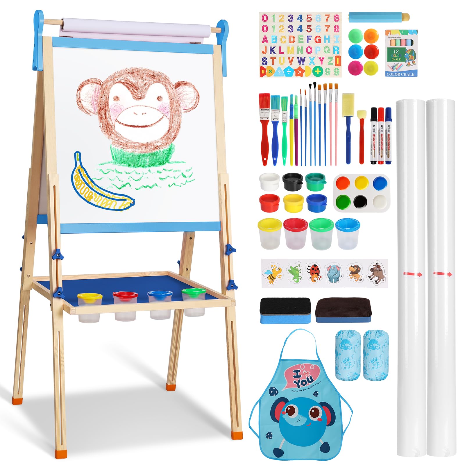 YOHOOLYO Kids Easel Wooden Children Art Easel Paper Roll,Double Sided Magnetic Whiteboard Chalkboard Dry Eraser Adjustable Height for Boys Girls Gifts Image YOHOOLYO Kids Easel Wooden Children Art Easel Paper Roll,Double Sided Magnetic Whiteboard Chalkboard Dry Eraser Adjustable Height for Boys Girls Gifts Image
