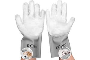 ROPO silicone gloves for pet grooming, multi-functional gloves for pet hair shedding, bathing, and massage (Grey)