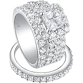 Wuziwen Princess Cross Engagement Ring Wedding Rings Set for Women 925 Sterling Silver Cubic Zirconia