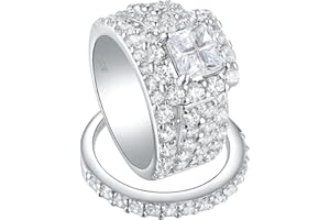 Wuziwen 4Ct Princess Engagement Ring Wedding Rings Set for Women 5A CZ 925 Sterling Silver Size 4-13