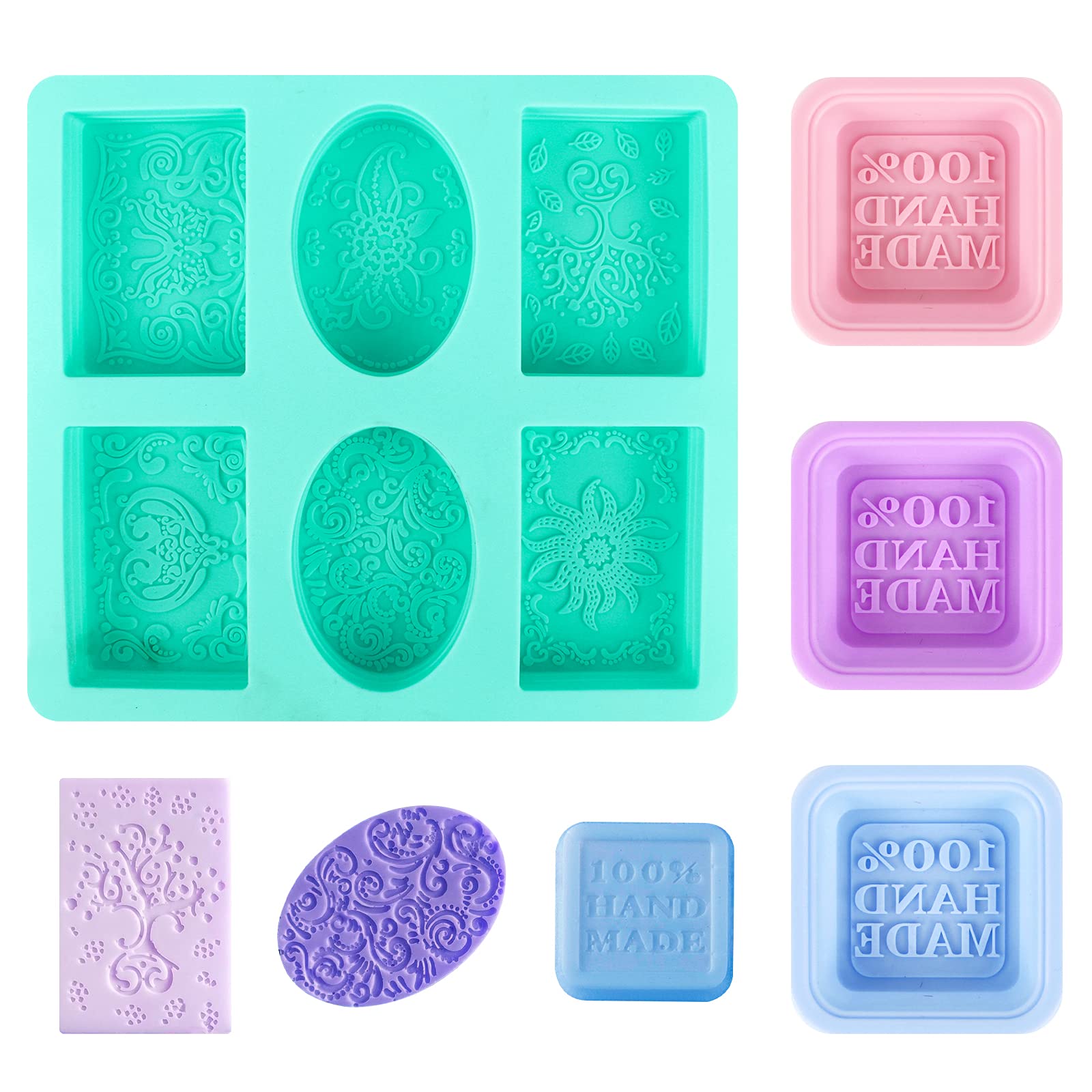 Silicone Soap Molds - 4 Pieces 6 Cavity Square Nonstick DIY Craft Soap Molds (Random Color)