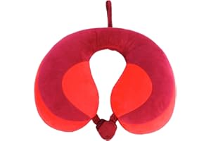 CUXFLS Kids Travel Pillow for Car Seat, Neck Chin Support for Resting Comfortably Supports Head 100% Pure PP Cotton Inserted into Plush Pillowcase, Travel Accessories for Airplane, Car (DarkRed+Red
