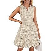 ZESICA Women's Summer Sleeveless Mini Dresses 2026 V Neck Hollow Out Eyelet Flowy A Line Beach Vacation Party Sundress