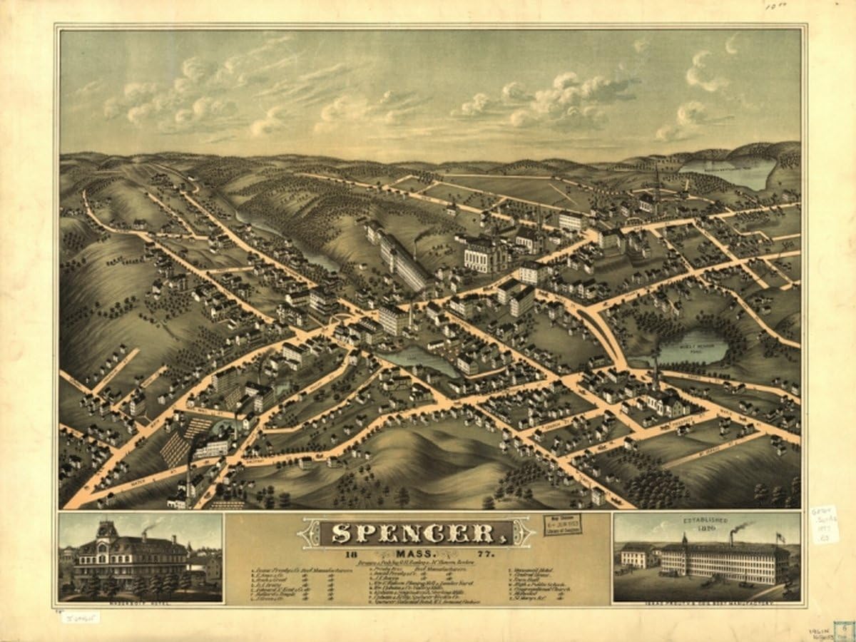 INFINITE PHOTOGRAPHS 1877 map of Spencer, Massachusetts