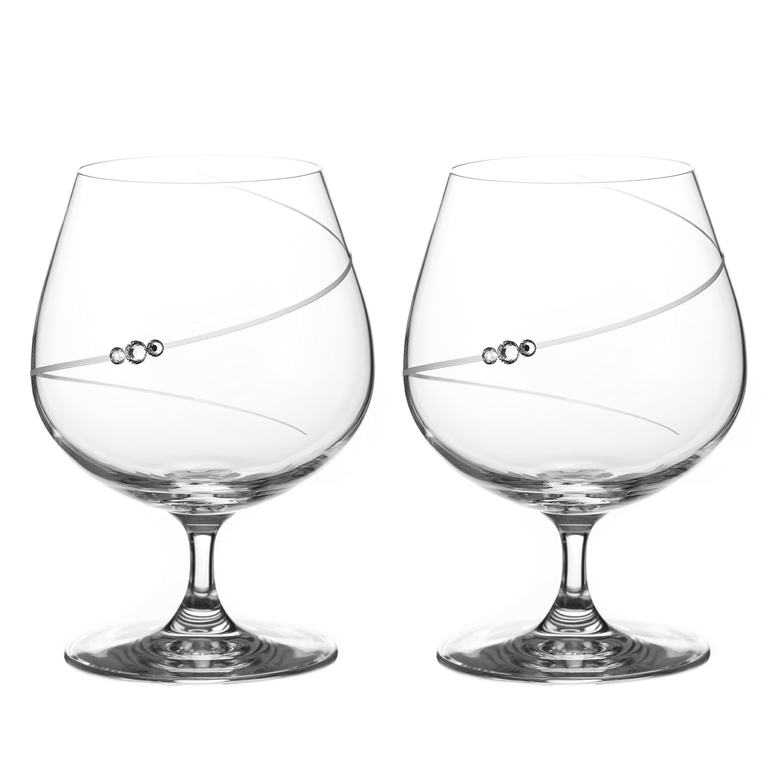 DIAMANTE Swarovski Brandy Cognac Liqueur Glasses Pair - 'Silhouette' Hand Cut Design Embellished with Swarovski Crystals in a Gift Box