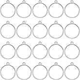 Oubaka 50pcs Open Bezels for Resin Round Open Back Bezel Hollow Frame Pendants Open Back Frame Pendant Resins Craft Bezels Hollow resin for Jewelry Making,DIY Resin Crafts(White K)