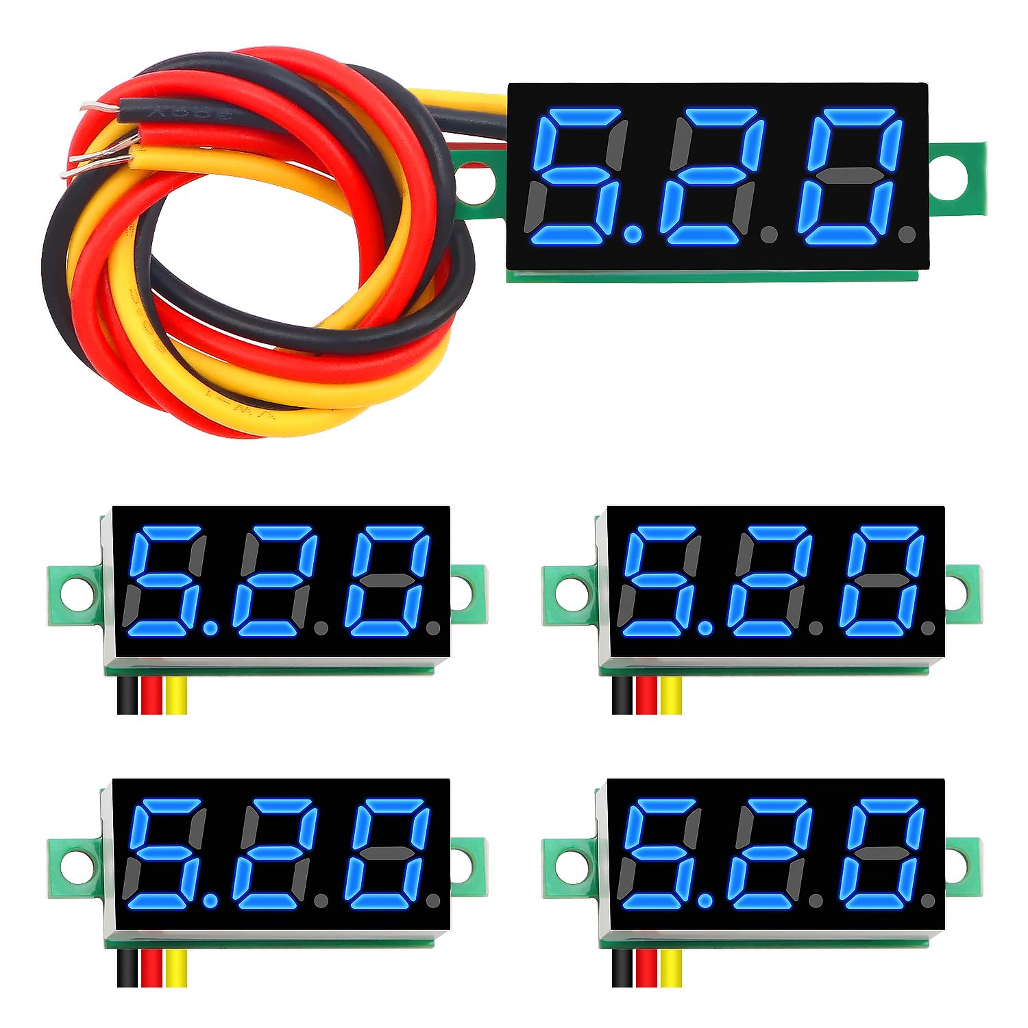 YIXISI 5 PCS DC 0-100V Gauge Tester 0.28", 3 Wires Mini Digital LED Voltmeter Display with Reverse Polarity Protection and Accurate Pressure Measurement Voltage Tester (Blue)