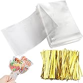 Augshy Cake Pop Bags,300 Pcs 4x6" Treat Cello Bags for lollipop with 300 Twist Ties, 1.4 mils Thickness OPP Plastic Bag for L