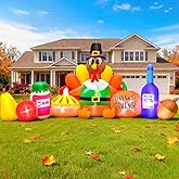 8FT Thanksgiving Inflatables Outdoor Decoration Inflatable Turkey Pumpkin, Built in LED Lights Blow Up Yard Decorations for Fall Holiday Party Garden Lawn D&eacute;cor