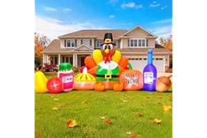 KOOY 8FT Thanksgiving Inflatables Decorations Blow Up Turkey Pumpkin with LED Lights for Fall Autumns Harvest Happy Thanksgiving Festival Outdoor Outside Indoor Lawn Holiday Décor