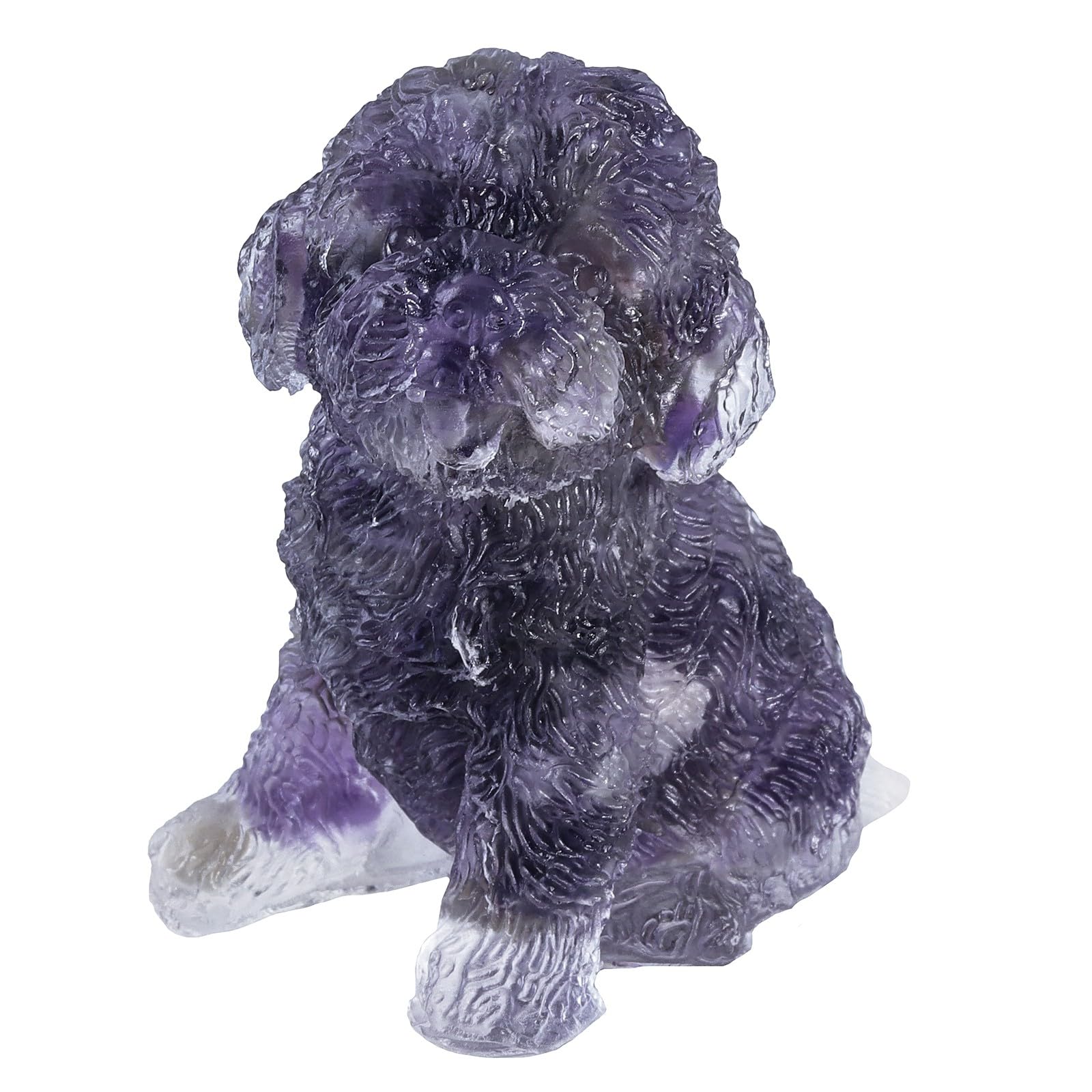 Nupuyai Amethyst Crystal Stone Statue Poodle Dog Figurine, Pocket Resin Stone Animal Figure Ornament Home Office Good Luck Decor