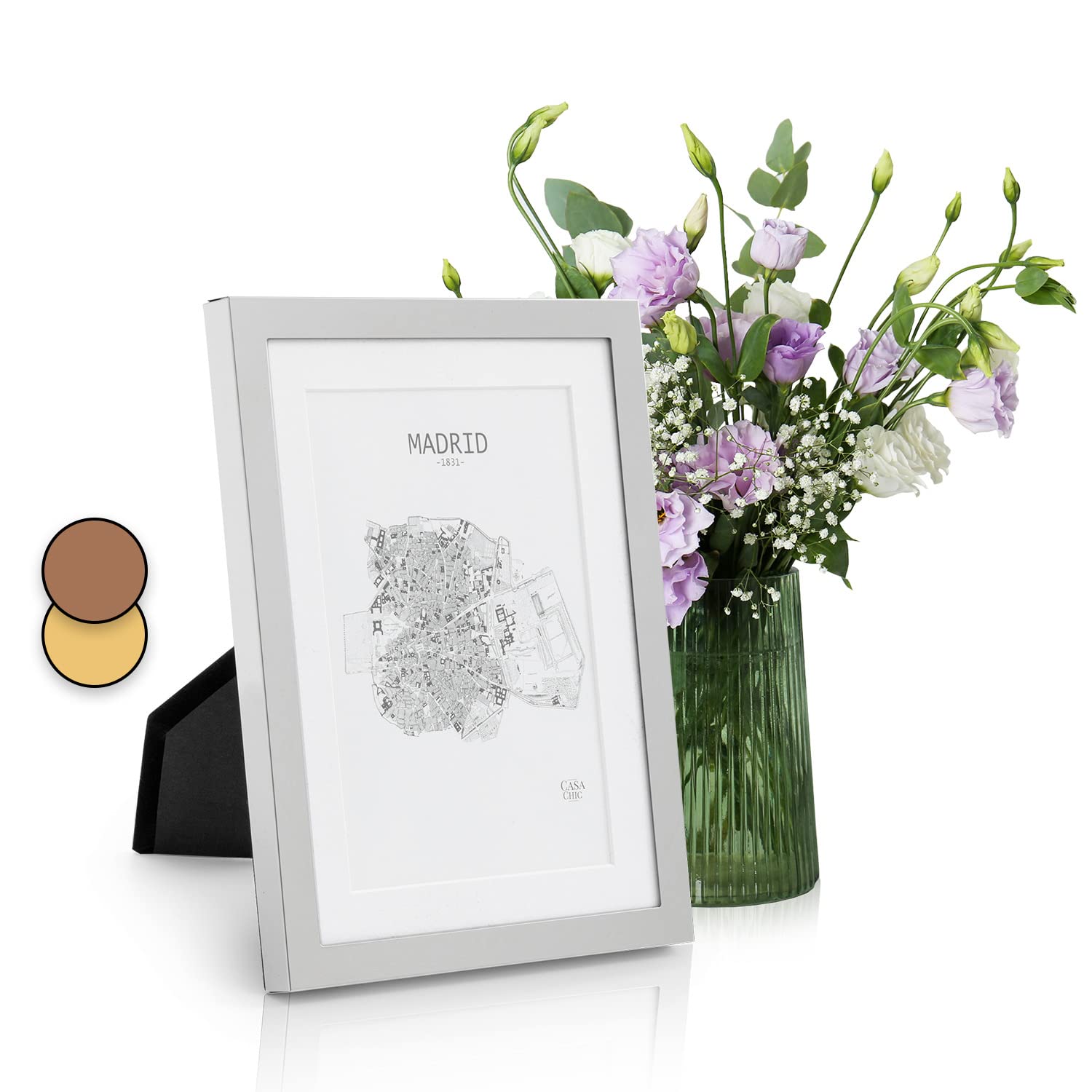 Elegance by Casa Chic - Silver Plated Metal Photo Frame - 5x7 inch with 6x4 inch Picture Mount - Glass Front