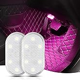 ROUDJER 2 PCS Car Led Lights Interior with 6 Bright LED Lamp Beads, 7 Color USB Rechargeable Magnetic Ambient Lighting Car In