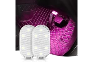 ROUDJER 2 PCS Car Led Lights Interior with 6 Bright LED Lamp Beads, 7 Color USB Rechargeable Magnetic Ambient Lighting Car In