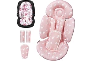 TinlyFinly Newborn Car Seat Insert, Head and Body Support, Reversible Infant Insert Compatible with Baby Carseat, Stroller, Mamaroo Swing, Rocker, Bouncer. Baby Car Seat Cushion - Pink Floral