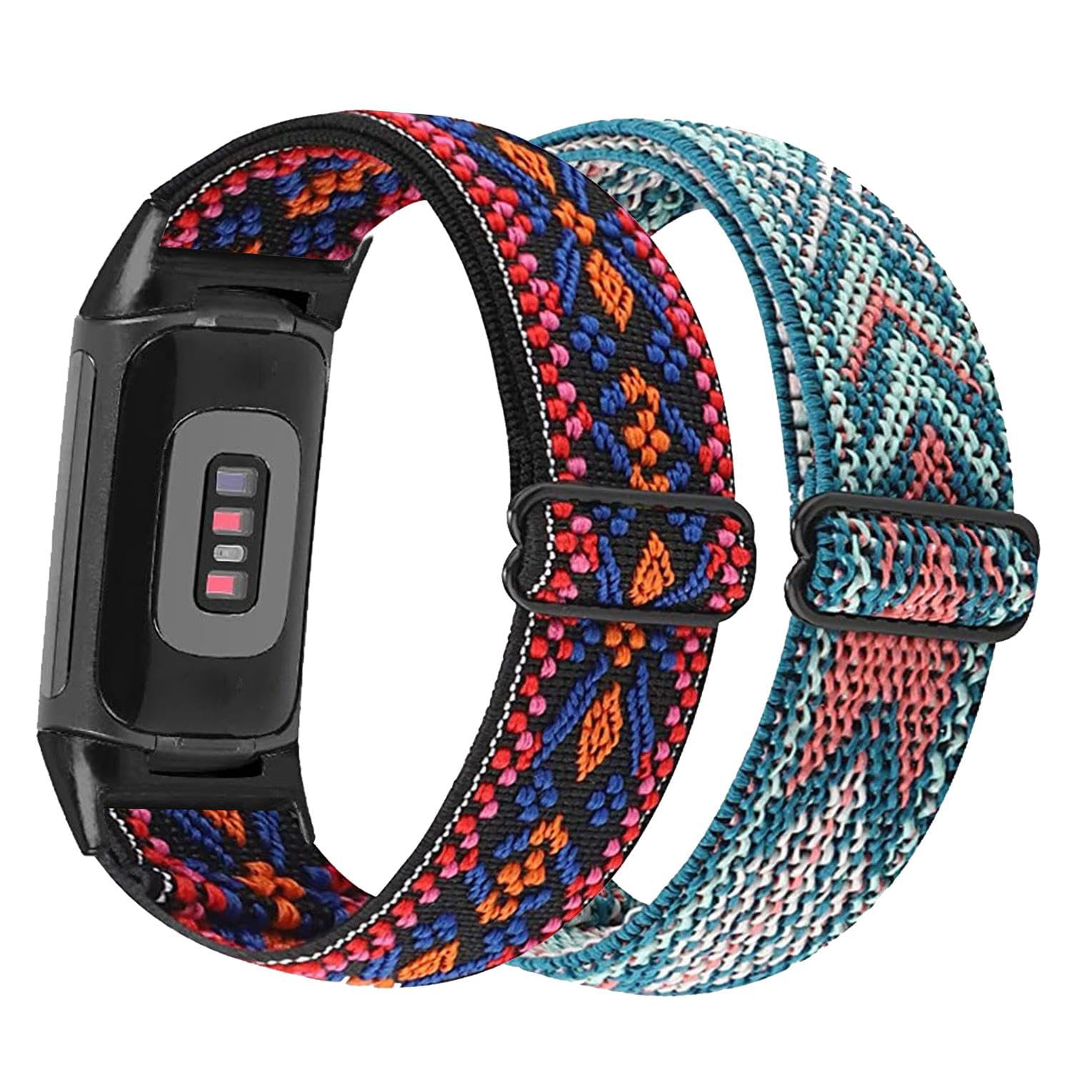 YOOSIDE 2PCS Elastic Strap for Fitbit Charge 5/ Charge 6, Soft Nylon Stretchy Loop Wristband Strap with Adjustable Buckle for Fitbit Charge 5 Advanced Tracker (Red Blue-Blue Pink)