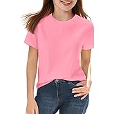 HOTIAN Girls T Shirts 100% Cotton Short Sleeve Tops Kids Summer Casual Crewneck Basic Tees 3-14 Years