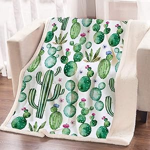 ARIGHTEX Watercolor Cactus Print Blanket College Dorm Blanket with Succulent Fleece Blanket Soft Warm Fuzzy Plush Throw (50 x 60 Inches)