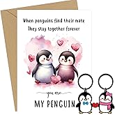 MOIZYNG Matching Penguin Keychains for Couples, Cute Penguin Gifts for Men Women Boyfriend Girlfriend Wife Husband Anniversary Birthday Christmas Valentines Day Keychains with Greeting Card