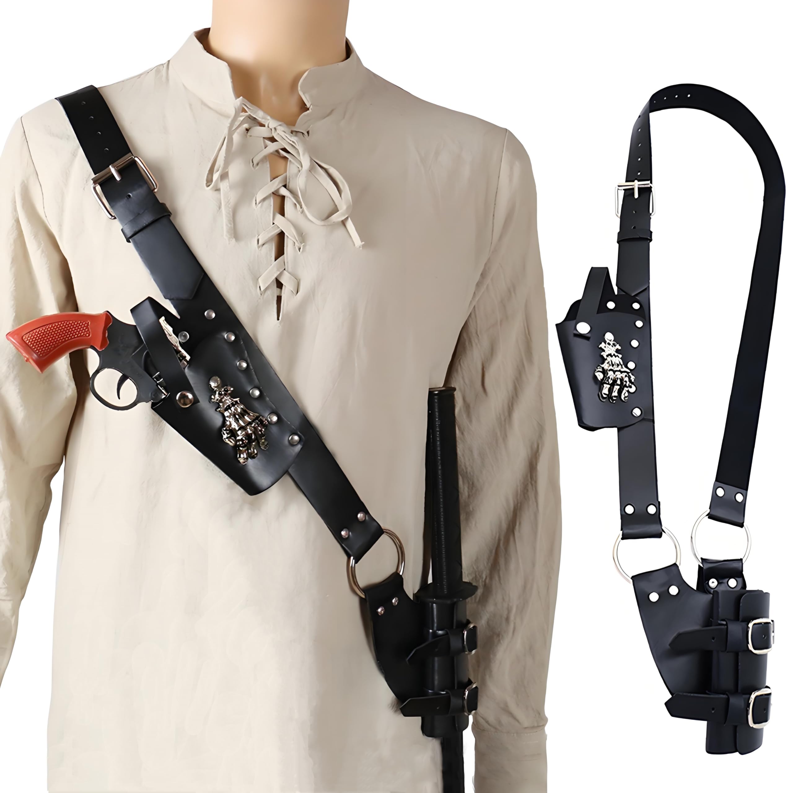 Medieval Leather Belt Sword Frog Holster Adjustable Sword Dagger Frog Sword Holder Knight Shoulder Strap Belt Sword Blade Sheath Holder Renaissance Belt Halloween Knight Pirate Viking Warrior Costume