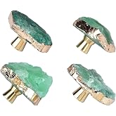 FZBHRO Green Fluorite Stone Drawer Cabinet Knobs Healing Crystal Knobs Handles Gold Plated Gemstone Cupboard Pulls Decorative for Home Office 4 Pack