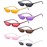 Zhanmai Retro Small Cat Eye Sunglasses Vintage Square Shade Women Cute Skinny Cat Eye Eyewear (7 Pairs)