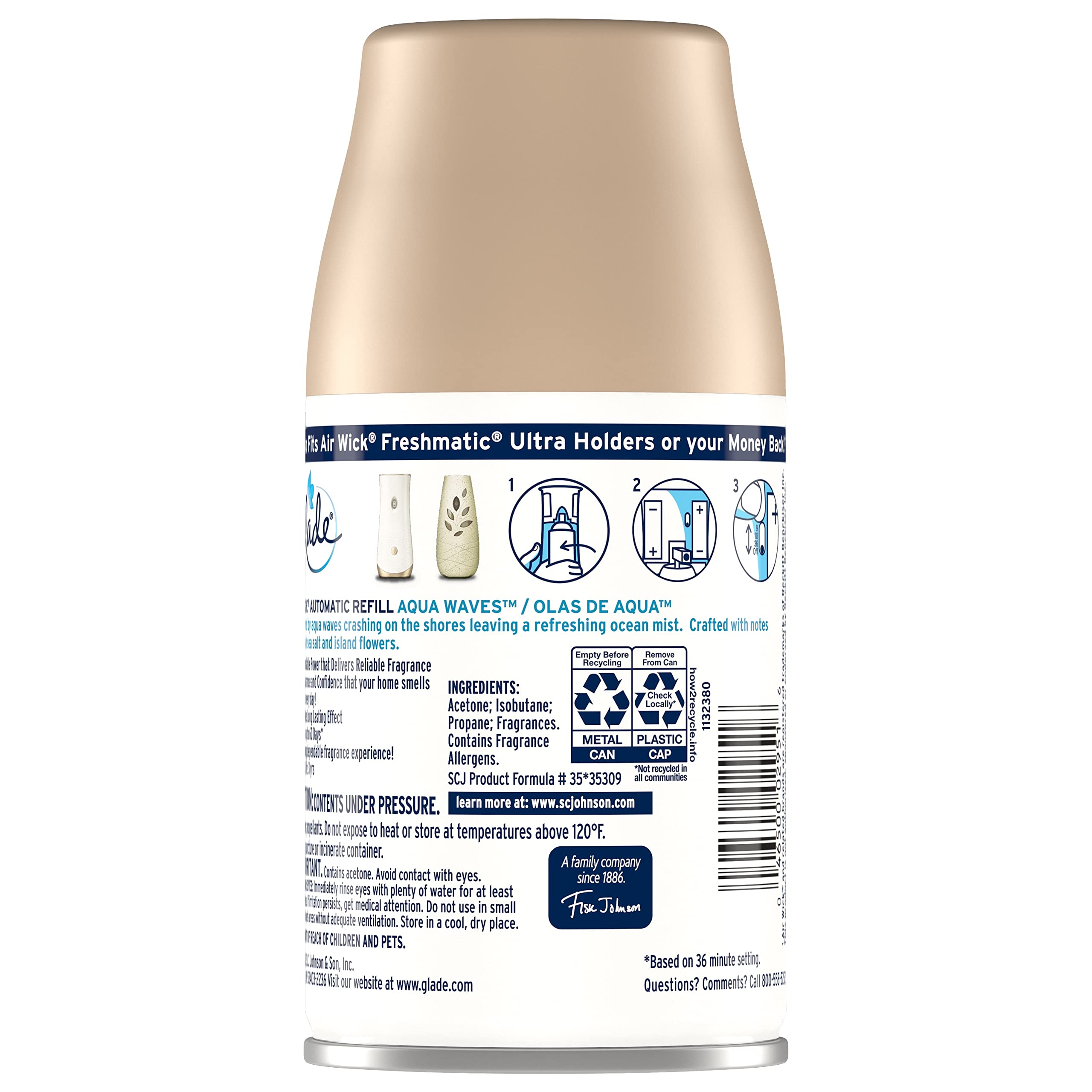 Glade Automatic Spray Refill, Air Freshener for Home and Bathroom, Aqua Waves, 6.2 Oz