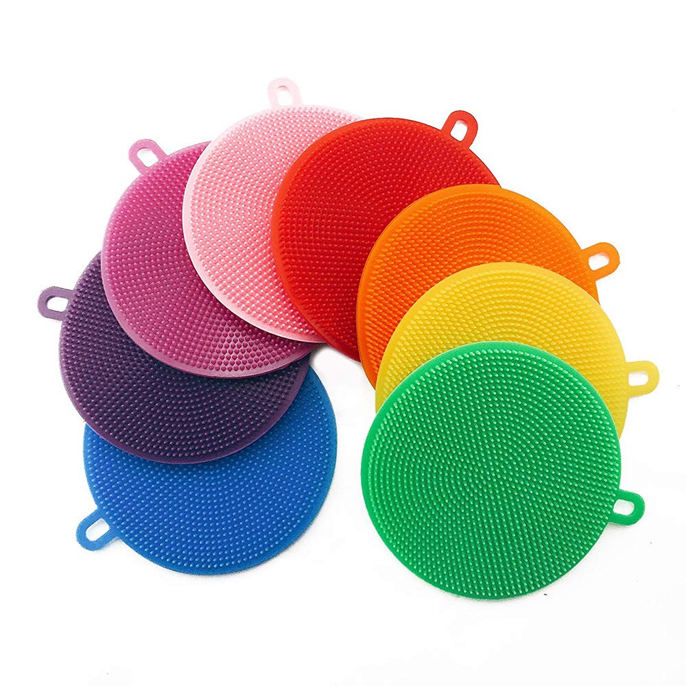 10Pcs Silicone Dishes Sponges, Kitchen Cleaning Scrubber Multipurpose Scrub Brush for Pot Pan and Veggies Fruit Household Cleansing Tools