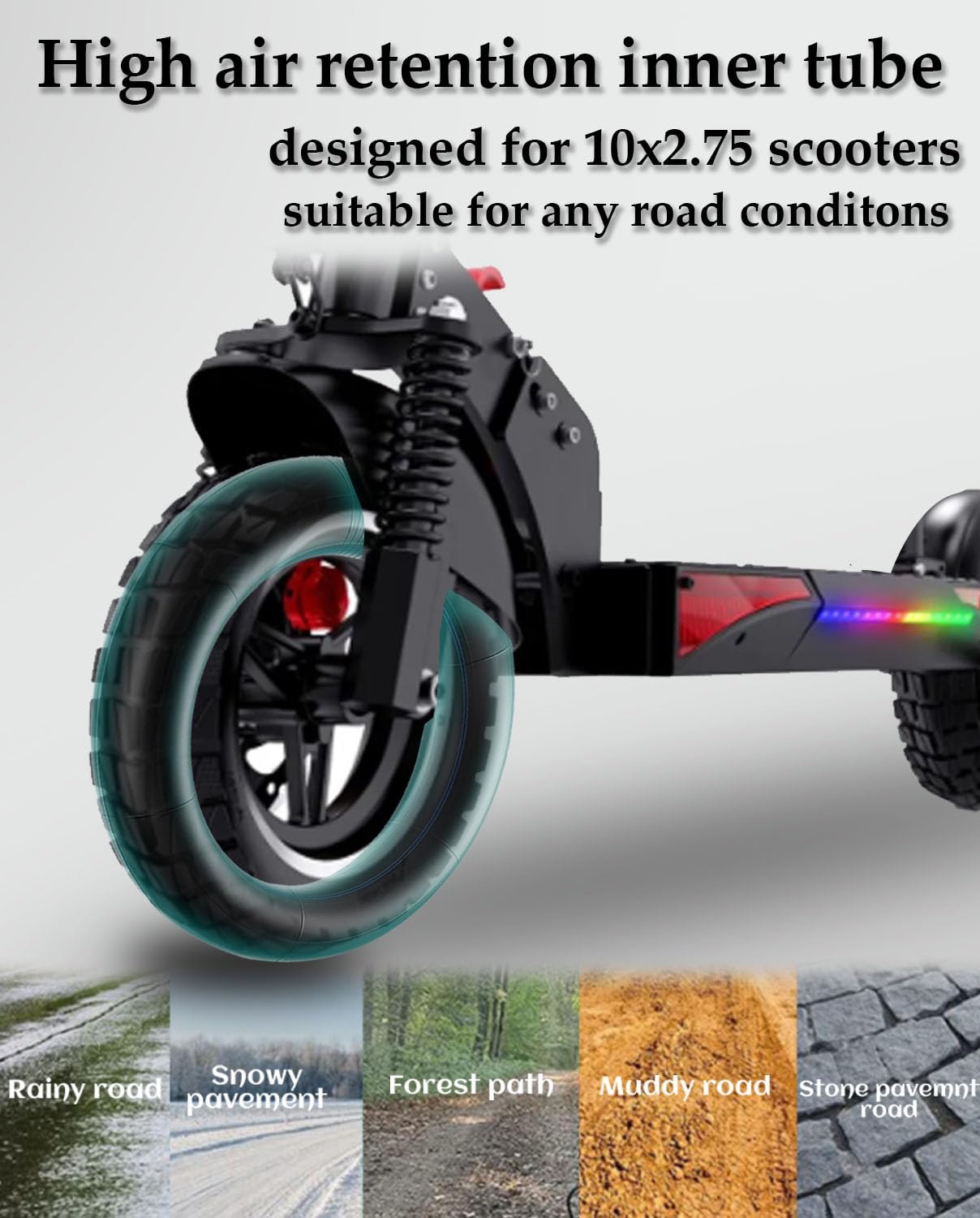 10 Inch 10x2.75-6.5 Off-road Tire Rubber Inner Tube Suitable for Speedway 5 Dualtron 3 Hover-1 Alpha JOYOR S Hiboy Titan PRO Electric Scooter Explosion-Proof Shockproof Super-Grip