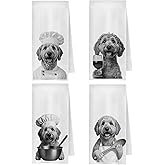 QWZDRHYJI Funny Chef Goldendoodle Dog Wine Kitchen Towels, Gifts for Goldendoodle Lovers Owners Dish Tea Towels, Wine Lover Gifts Decorative Hand Towel for Kitchen, 16x24 Inch Set of 4