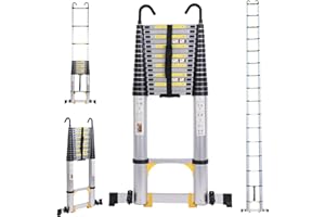 DAJIANGLX 20.34FT Telescoping Ladder with Stabilizer Bar Wheels and Hooks, Multi-Purpose Extension Ladder, Aluminum Folding Ladder Collapsible Ladder Adjustable Telescopic Ladders Extendable Ladder for Homeuse