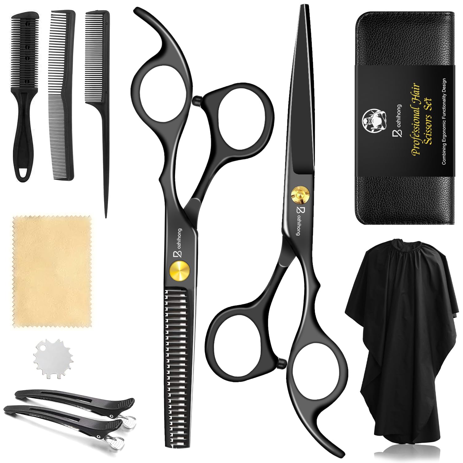 Bozhihong Professional Elegant Silver Stainless Steel Hairdressing Scissors, 6.7 inch, Ambidextrous, Straight Edge, Home Use or Salon