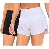 THE GYM PEOPLE 2 Pack Women's High Waisted Running Shorts with Zipper Pockets Liner Quick Dry Athletic Workout Shorts