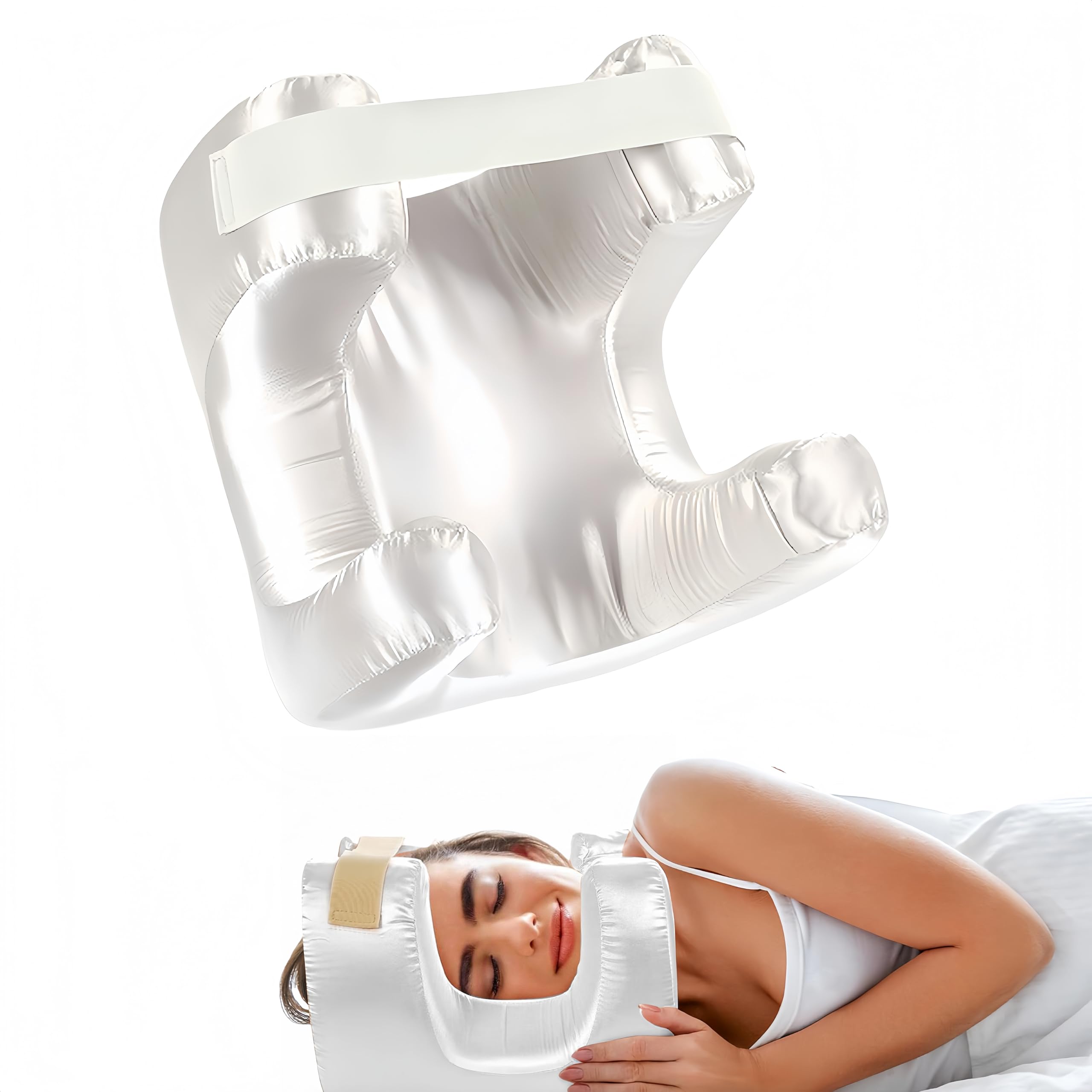 Photo 1 of Face Pillow for Wrinkles, Anti Wrinkle Pillow with Cooling Silk Pillowcase, Beauty Pillow for Sleeping Face Down and Back Sleeping (White)