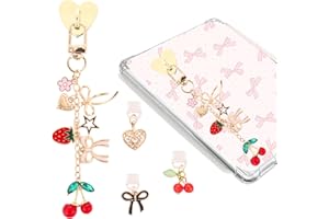 TAKEALOOKO Dust Plug Charm Chains Set for Kindle - 4Pcs Cute Cherry Strawberry E-Reader Phone Charms Type C Dustplug & Bracelet Strap Decorating Accessories, Gift for Book Lovers Women Men