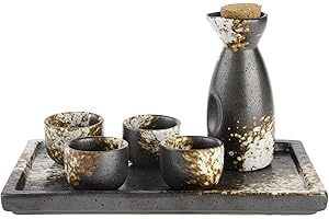 MyGift White Ceramic Hot Sake Set with Tokkuri Bottle Carafe (5 oz) and 4 Ochoko Cups (1.6 oz), Japanese Style Sake Serving S