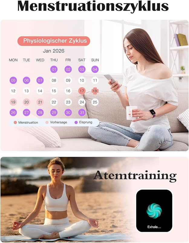 Smartwatch für Damen Herren Bluetooth-Anruffunktion 1.85" HD Fitnessuhr