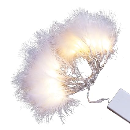 Qbis LED lichterkette. Weißen federn. Warmweiße LEDs, batteriebetrieben Mit Timer (statisch) (16 LED feder licht)