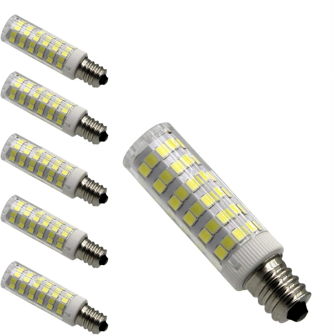 Led E12 led light bulb 120V, 6000K Daylight White 6W Led E12 Candelabra Screw base, Xenon T4 JD type led halogen bulb replacement 50W or 60W with 550lm-(5packs)