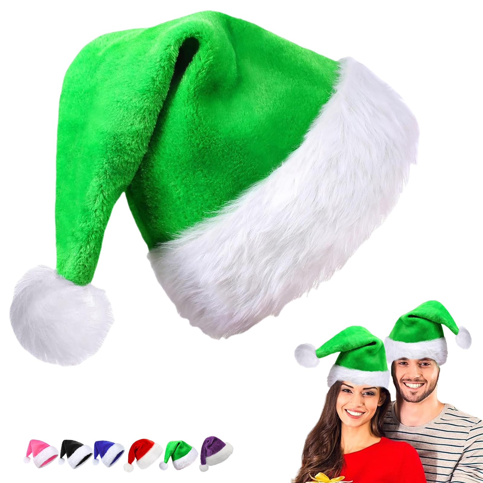 Green Christmas Hat Santa Hat for Kids,Thickened Plush Santa Claus Hat,Unisex Velvet Father Classic Christmas Hat Costume,Kids /Adult Christmas Party Hat Cap for Christmas New Year Festive Gift