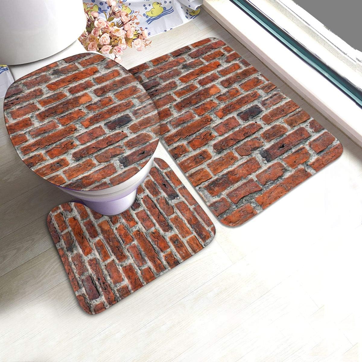 Amazon Com Yunshm Old Brick Wall Texture Bathroom Rugs Carpet Mats U Shaped Toilet 3 Piece Bath Mat Set Non Slip For Indoor Contour Rug Customized Home Kitchen