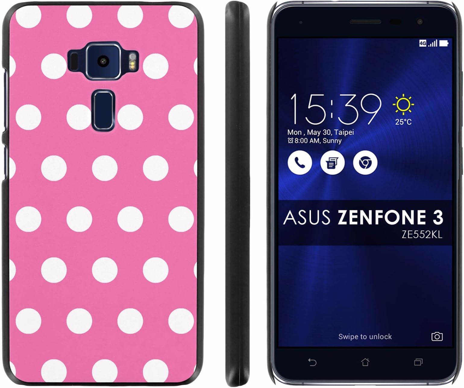 Asus Zenfone 3 ZE552KL Back Cover [Mobiflare] [Black] Slim Clip-On Case [Screen Protector] - [Pink White Polka Dots] for Asus [Zenfone 3] [ZE552KL] [5.5" Screen]