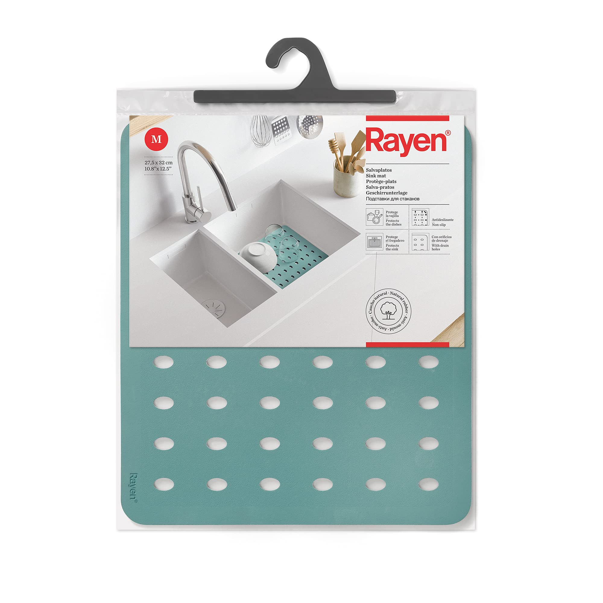 Rayen | Sink-Mat | Protects the sink | With drainage holes | Non-slip | 10.8" x 12.6" | Sea-Green