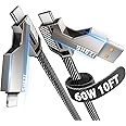 Jixivor 4-in-1 USB C to Lighting Cable 10ft, 60W Fast Charging, 15s Sync Data Transfer, Compatible with CarPlay and Android Auto, USB A to Type C Multi Cord Combo for iPhone, Samsung, iPad, MacBook