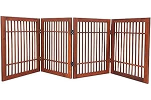 Pet Dog Gate Strong and Durable Freestanding Folding Acacia Hardwood Portable Wooden Fence Indoors or Outdoors by Urnporium (Brown Pet Gate, 4 Panel 24" Tall)