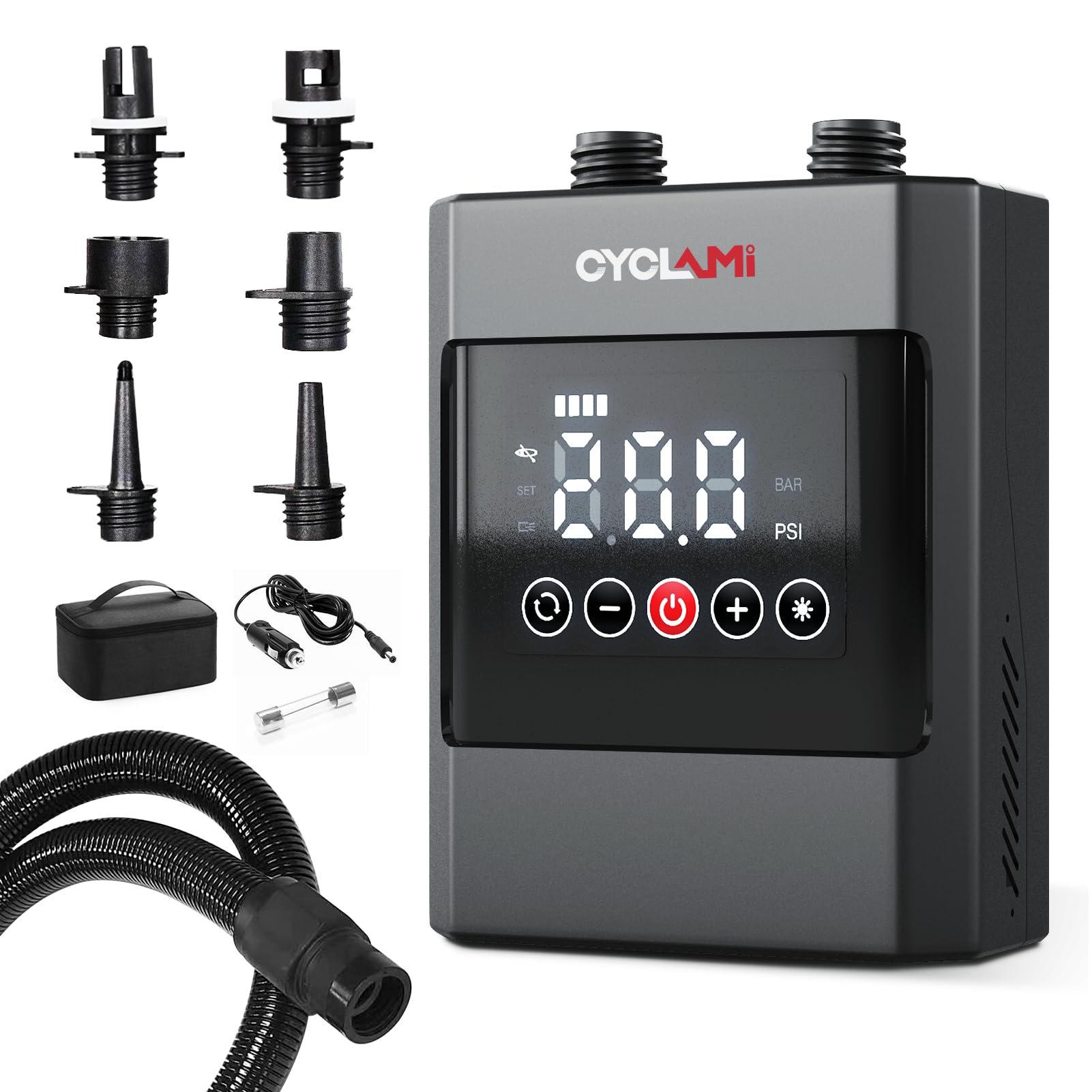 CYCLAMI Electric SUP Pump 20PSI,Rechargeable Electric Paddle Board Pump 12000 mAh,Portable SUP Air Pump, Dual Stage Inflation & Deflation,for Paddle Board,Kayak,Wing & Kite,Tent,Boat,Mattress