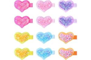 NCMAMA 12 PCS Heart Hair Bow Clips for Girls,Fully Lined Hair Pins, Small Colorful Star Hair Clips, Transparent Hair Accessor